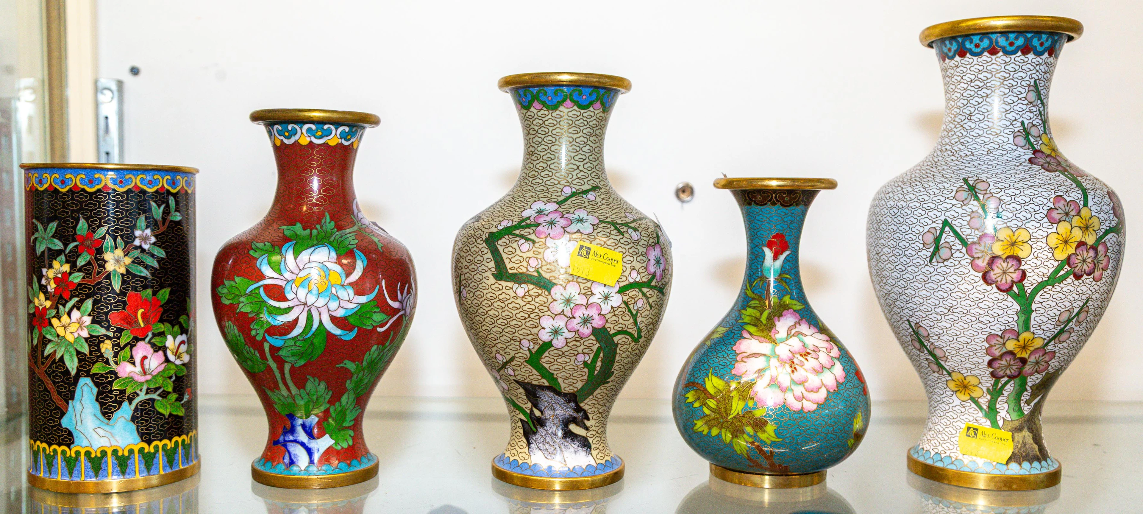 Five Chinese Cloisonne Vases