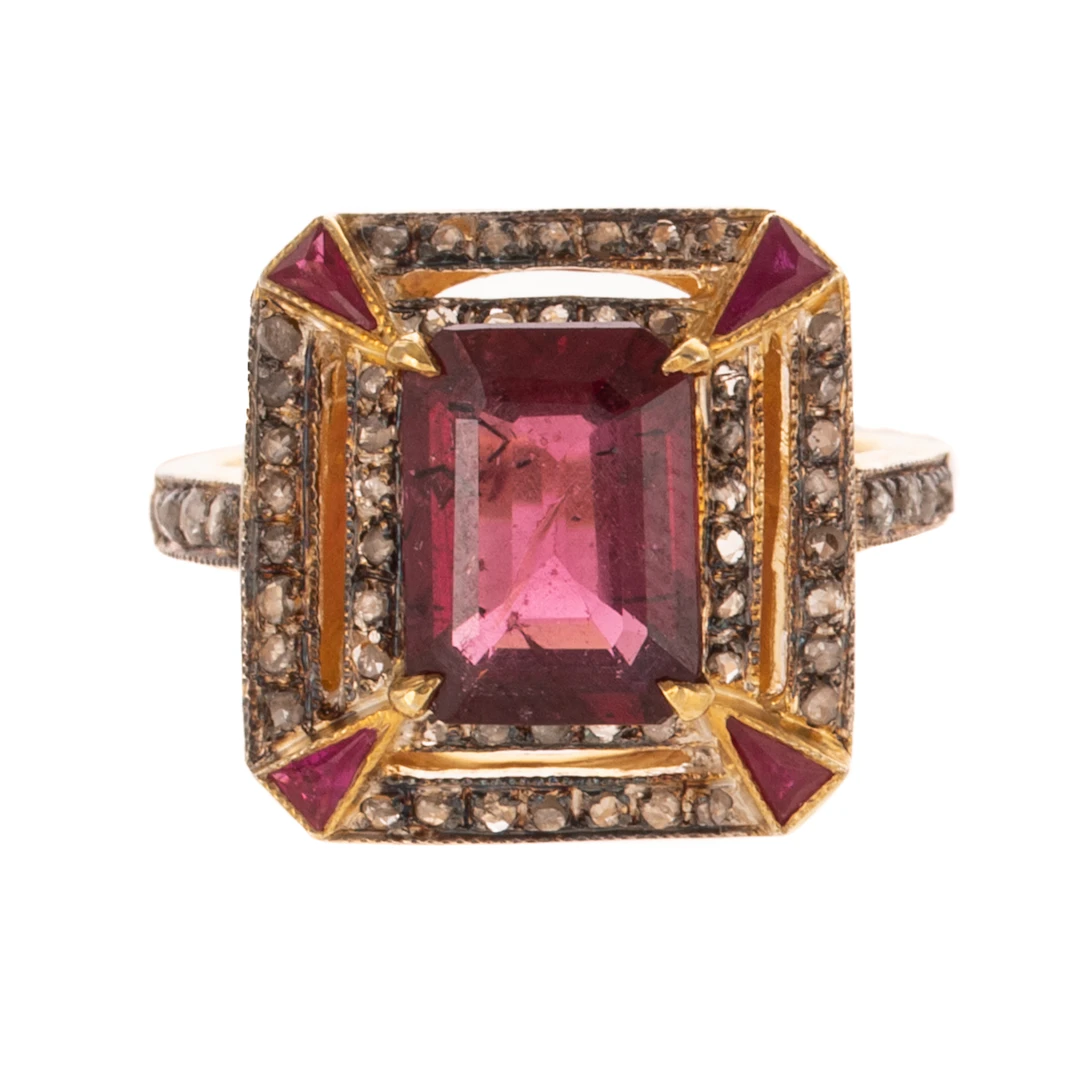 A Rubellite Tourmaline & Diamond Ring in Vermeil