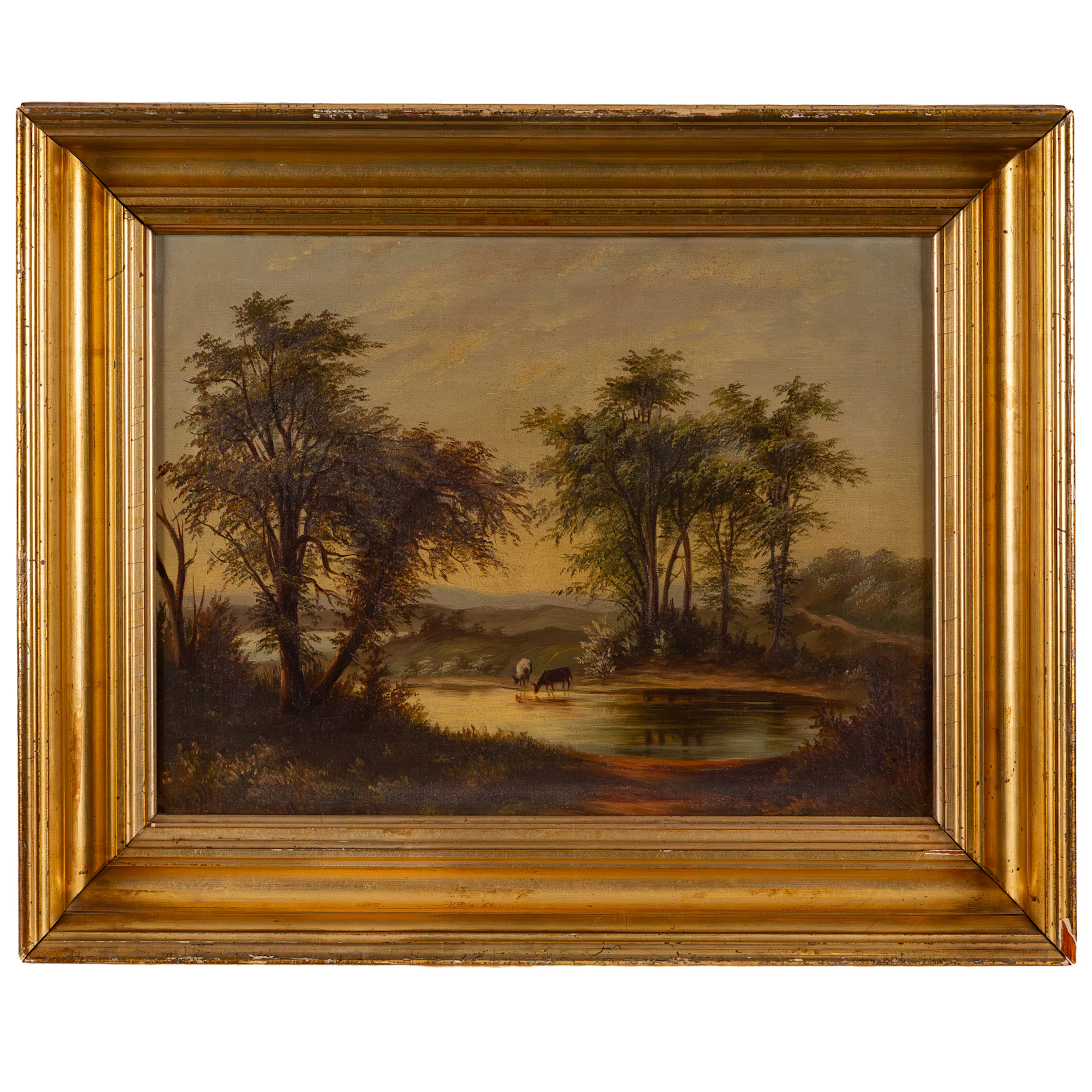 American School, 19th c. Landscape with Cattle, oil