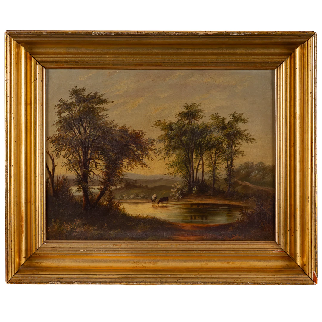 American School, 19th c. Landscape with Cattle, oil