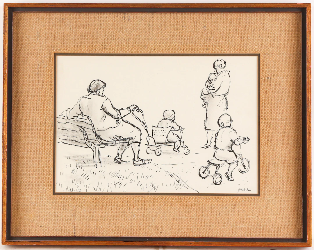 Jacob Glushakow. Park Scene with Children, ink