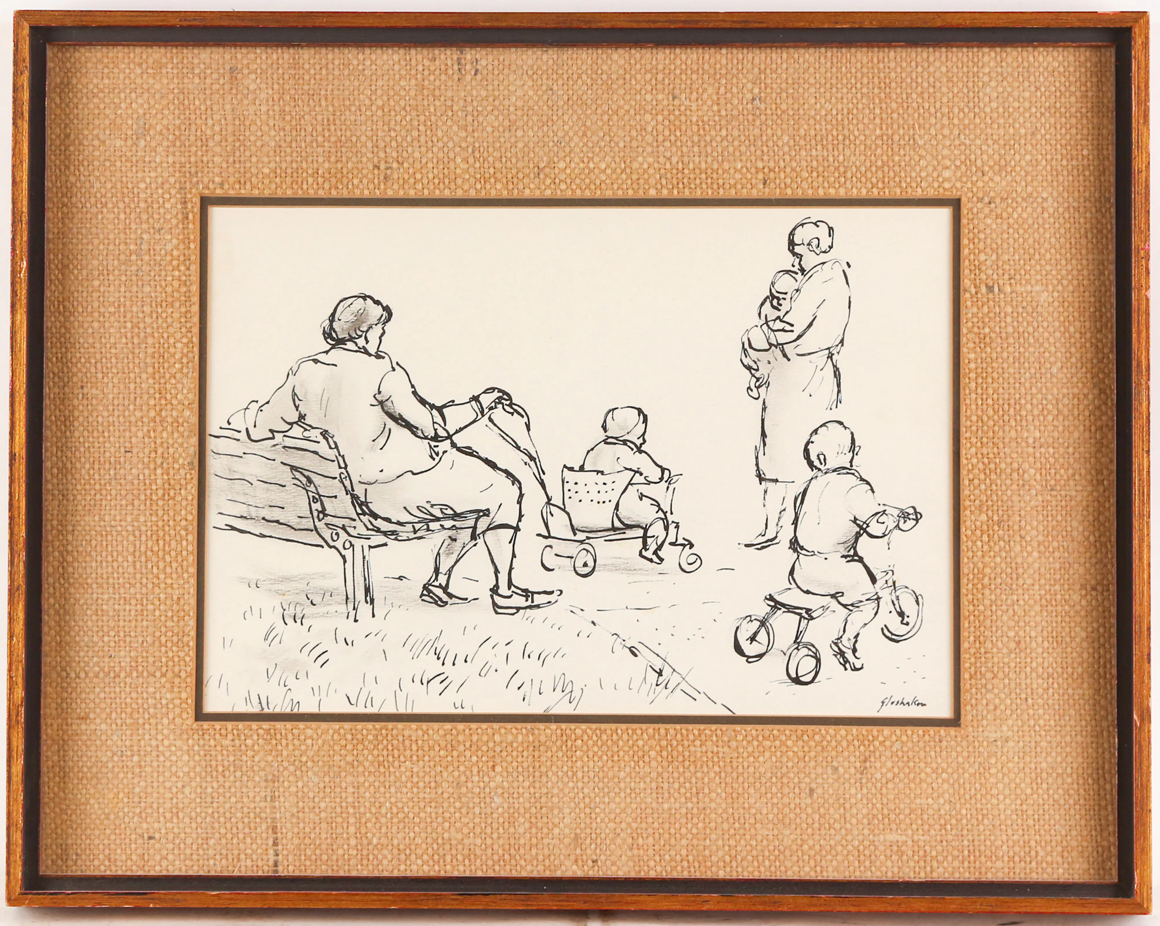Jacob Glushakow. Park Scene with Children, ink