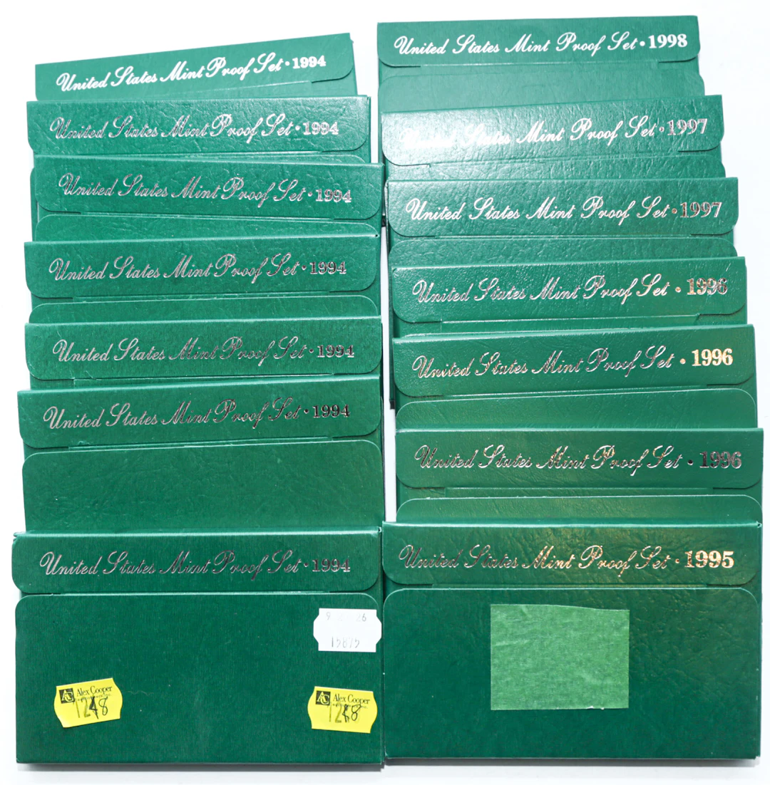Fourteen Green Box Proof Sets 1994-1997
