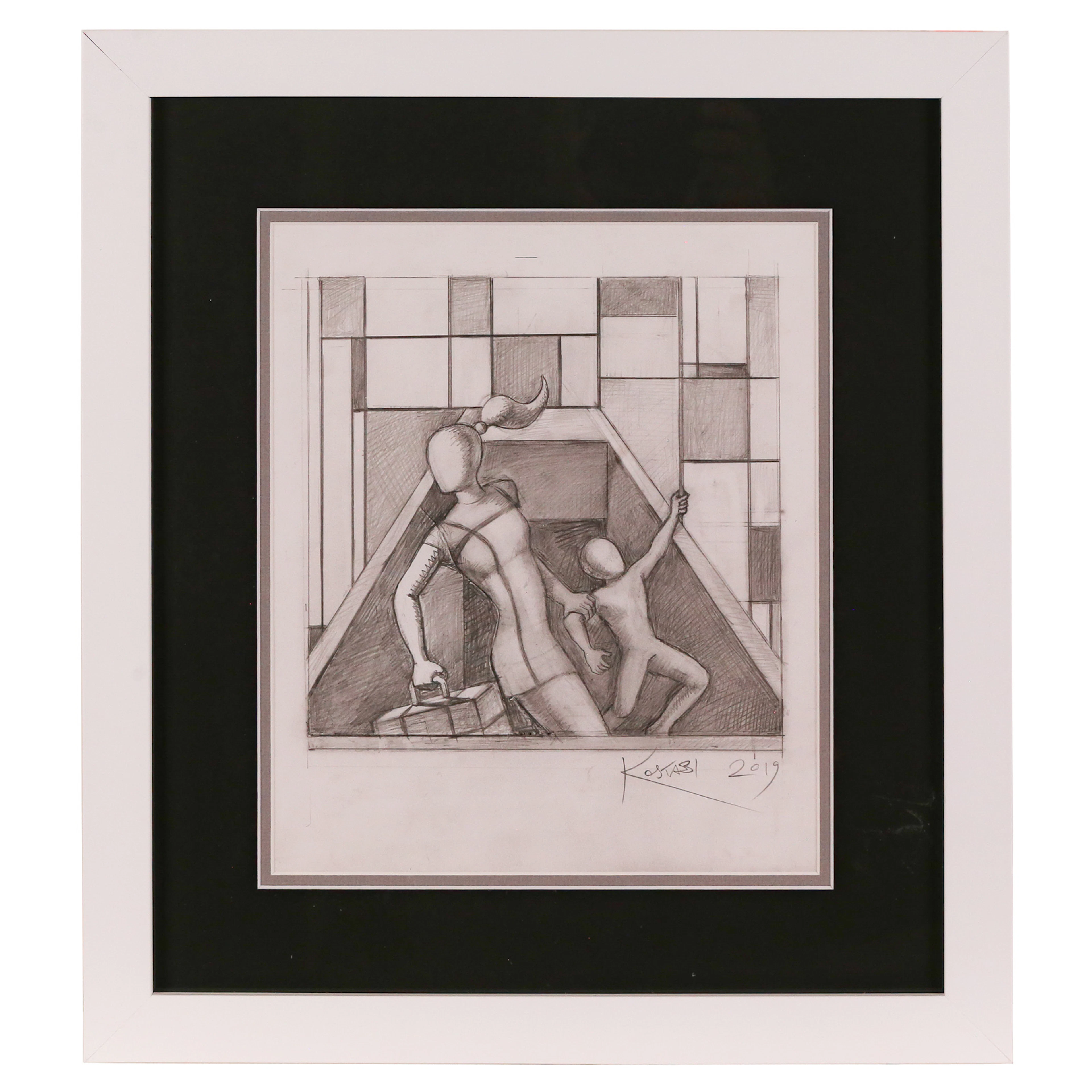 Mark Kostabi. "The Pull of the Future," graphite