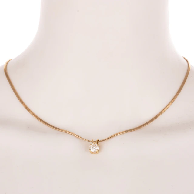 A CZ Pendant on Snake Chain in 14K