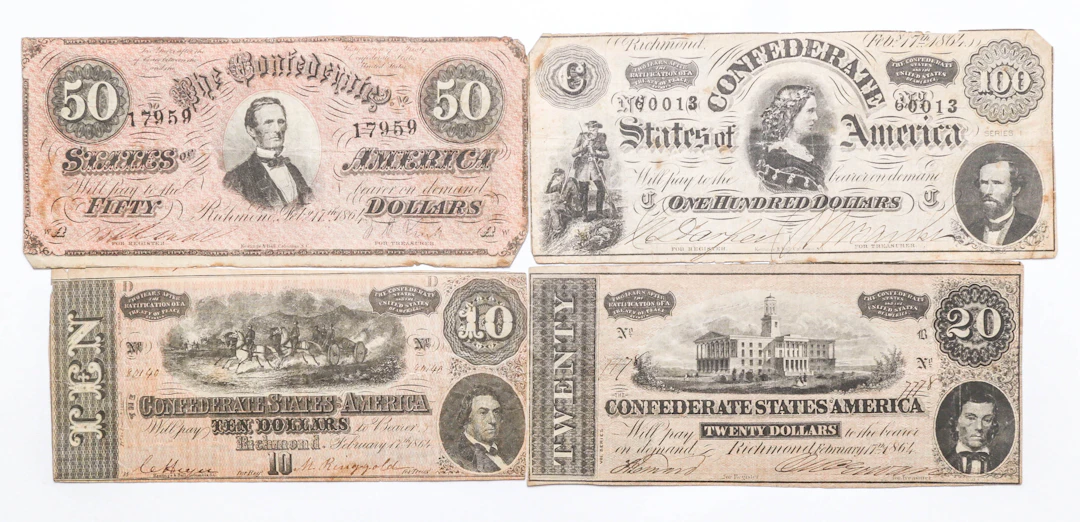 Four Different Feb 17,1864 Confederate Notes