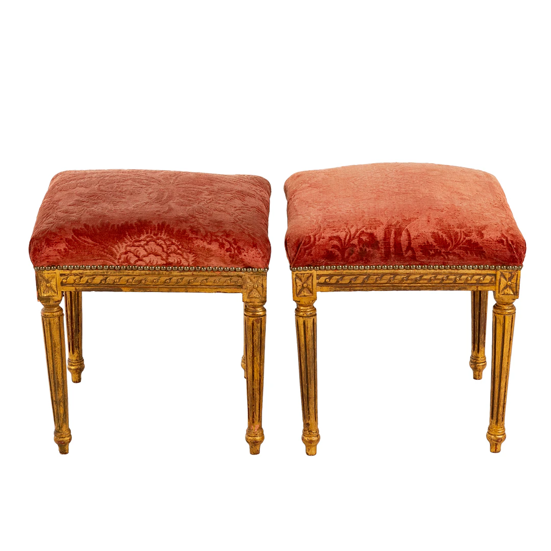 A Pair of Louis XVI Style Upholstered Footrests