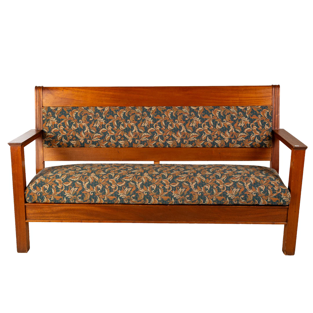 Arts & Crafts Style Mahogany Upholstered Bench