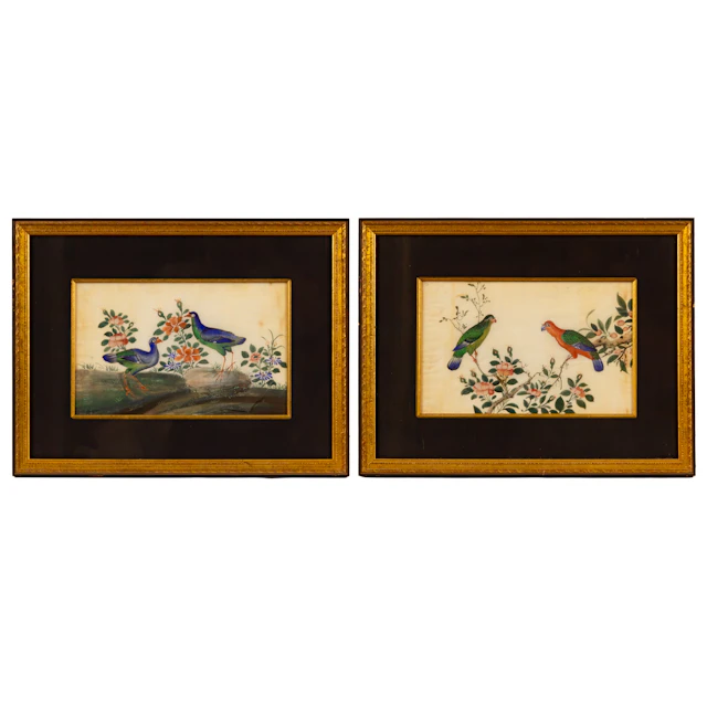 A Pair of Chinese Export Ornithological Gouaches