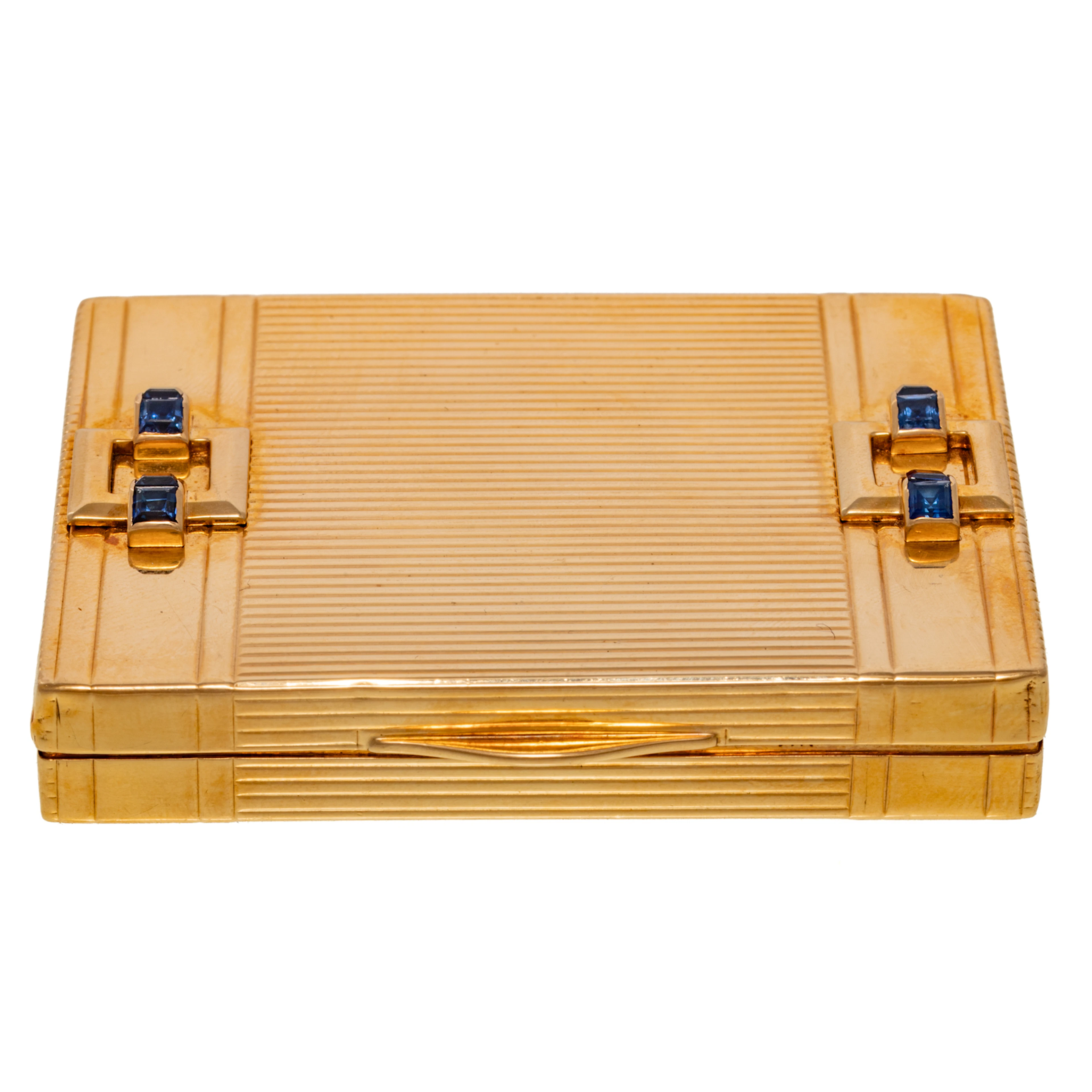 A Cartier Retro Compact Case with Sapphires in 14K