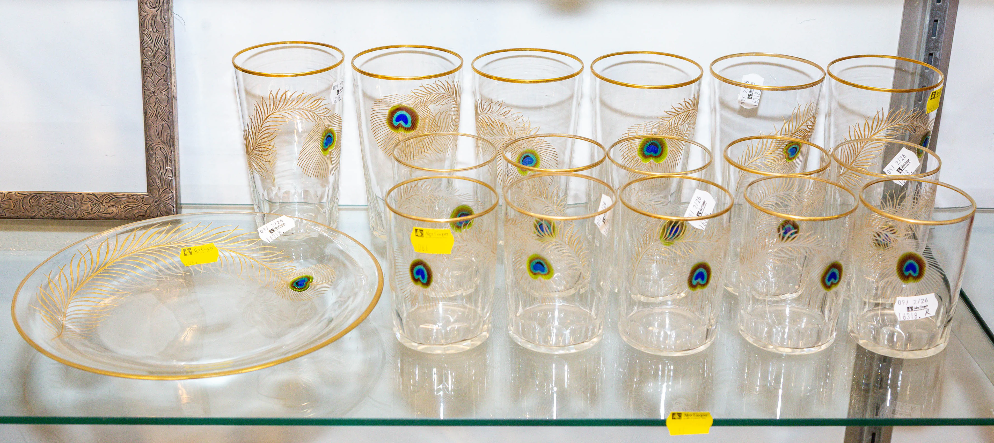 An Assortment of Vintage Peacock Feather Glassware