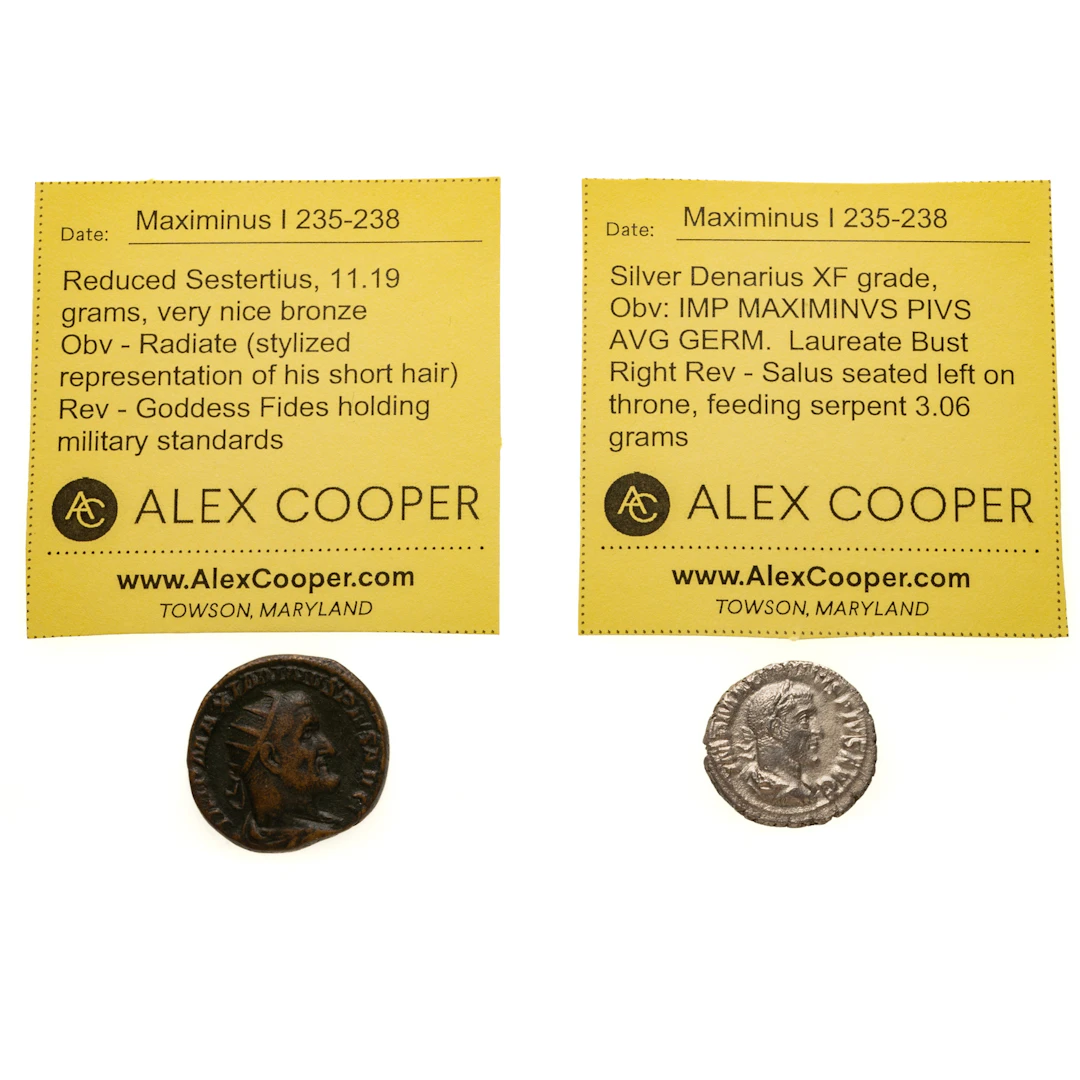 Maximinus AR Denarius & Reduced Sestertius