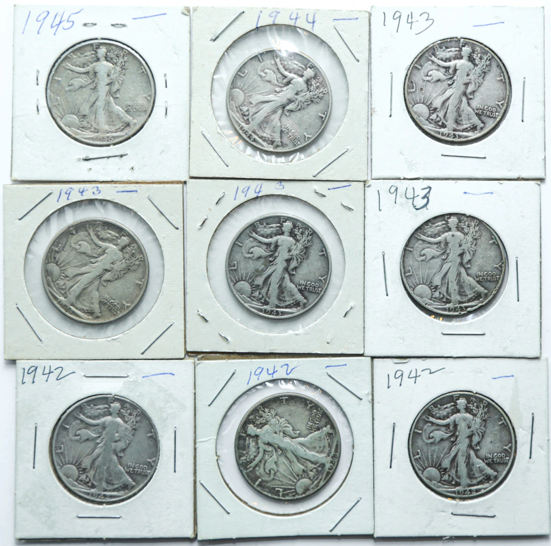 Nine Walking Liberty Halves 1942-45