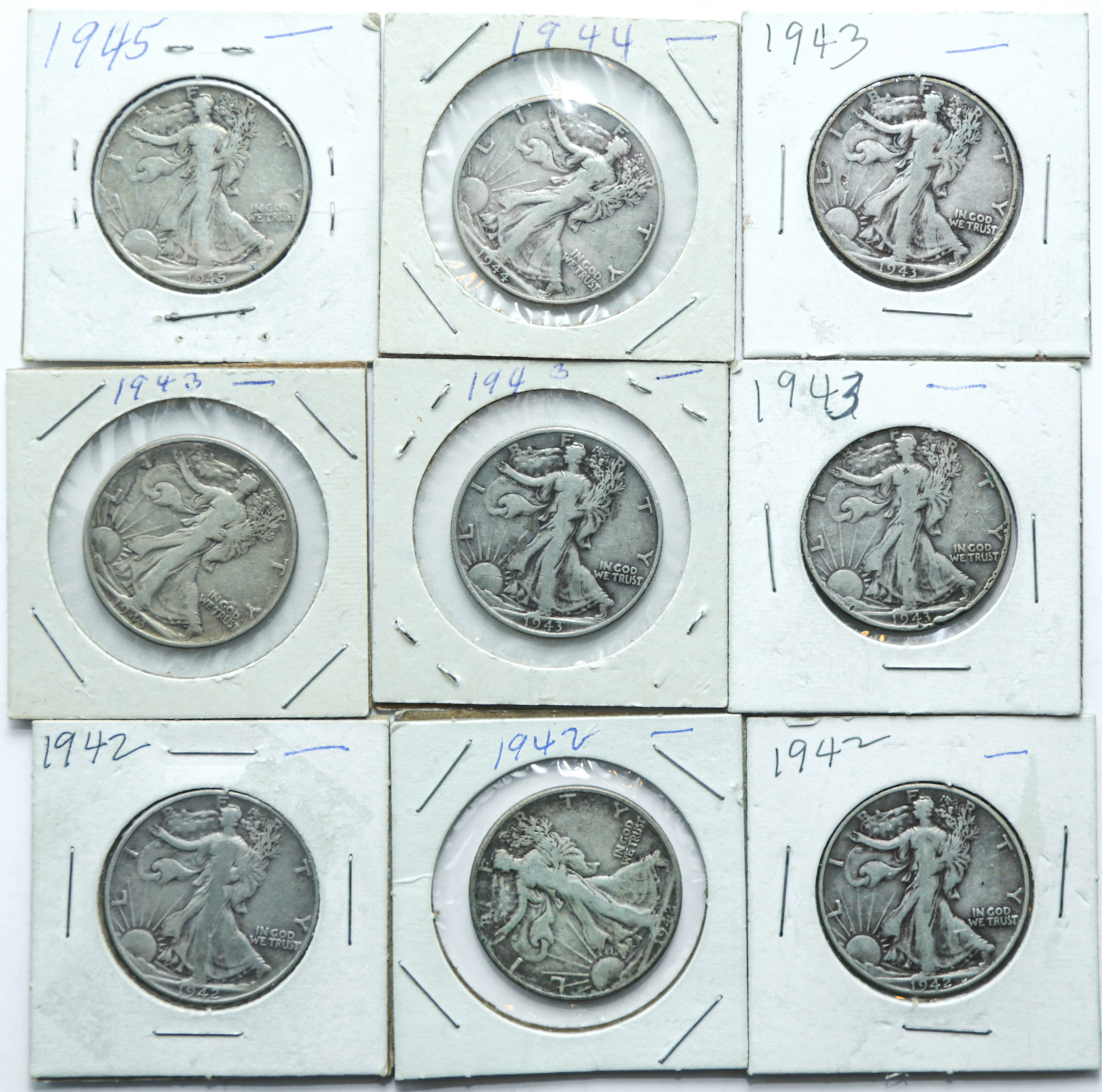 Nine Walking Liberty Halves 1942-45