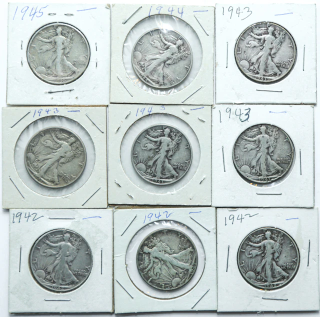 Nine Walking Liberty Halves 1942-45