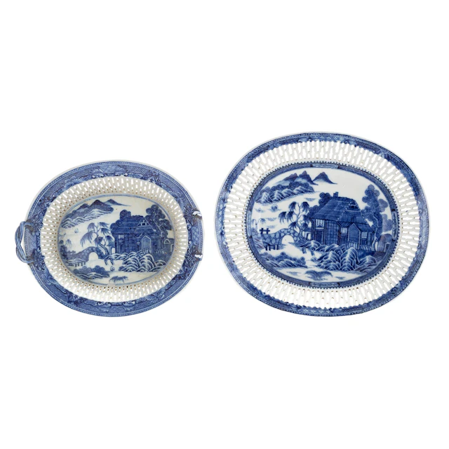 A Chinese Export Canton Berry Basket & Underplate
