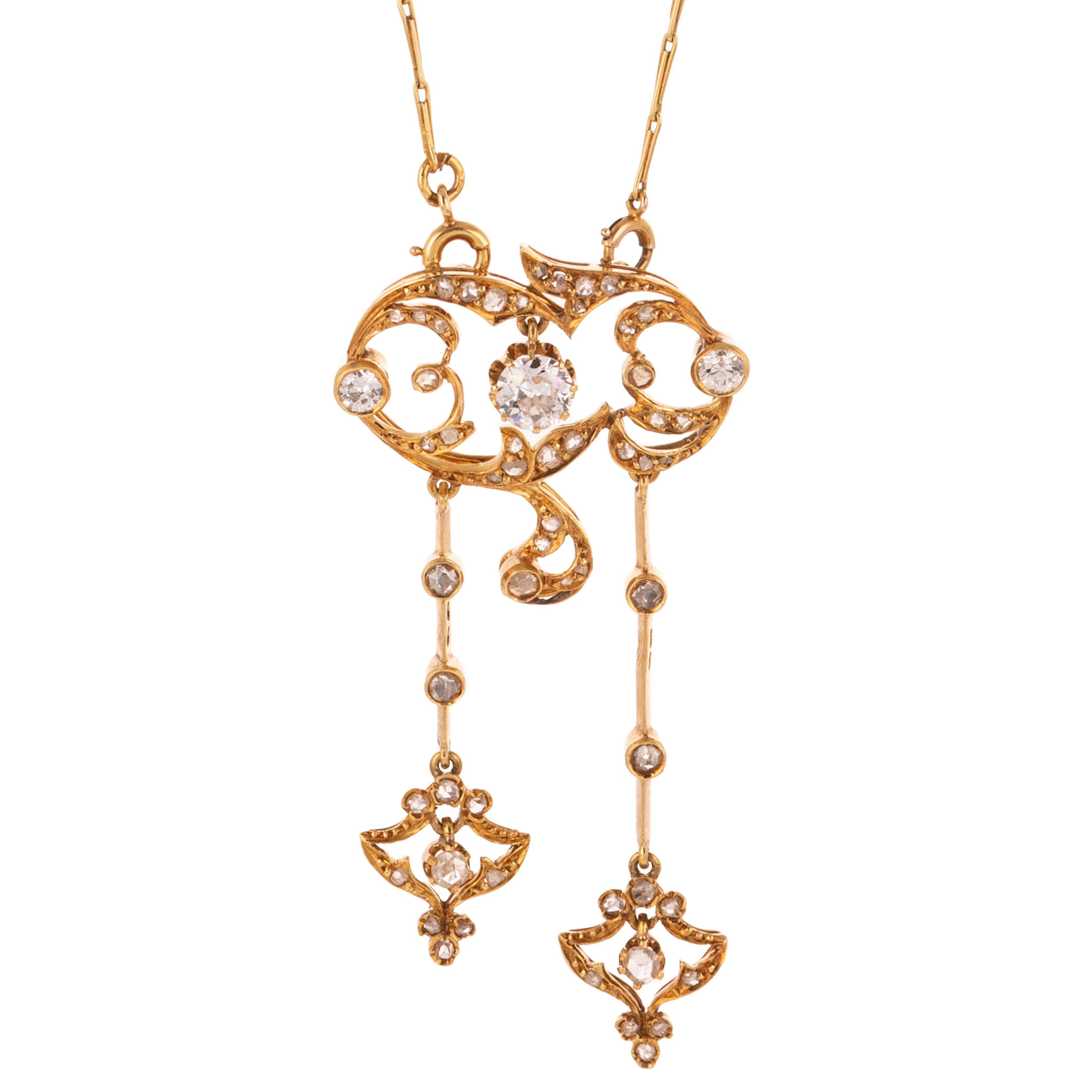 An Art Nouveau Diamond Lariat Necklace in 14K
