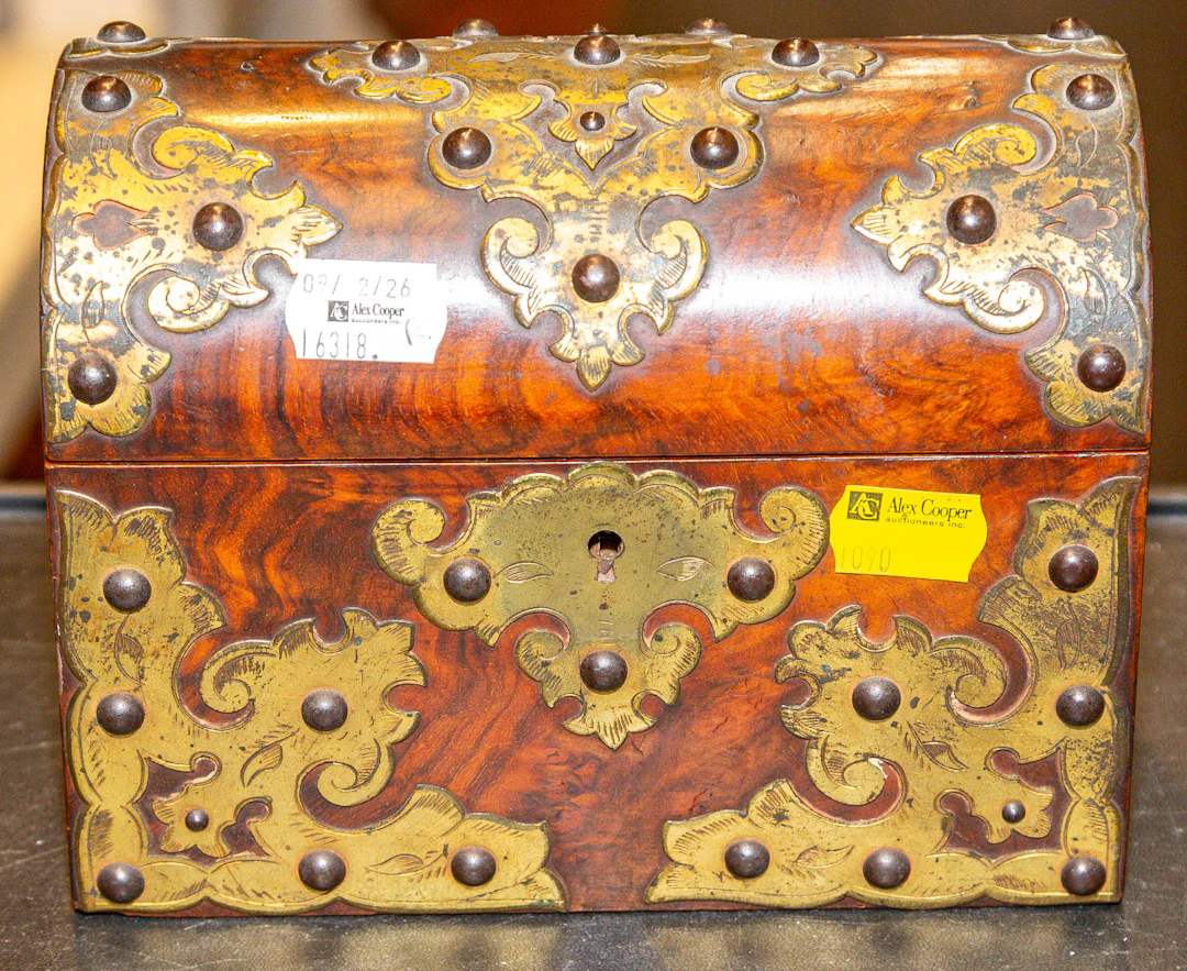 A Continental Brass & Walnut Trinket Box