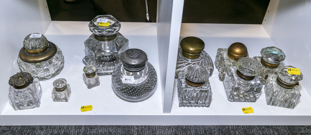A Dozen Glass Inkwells