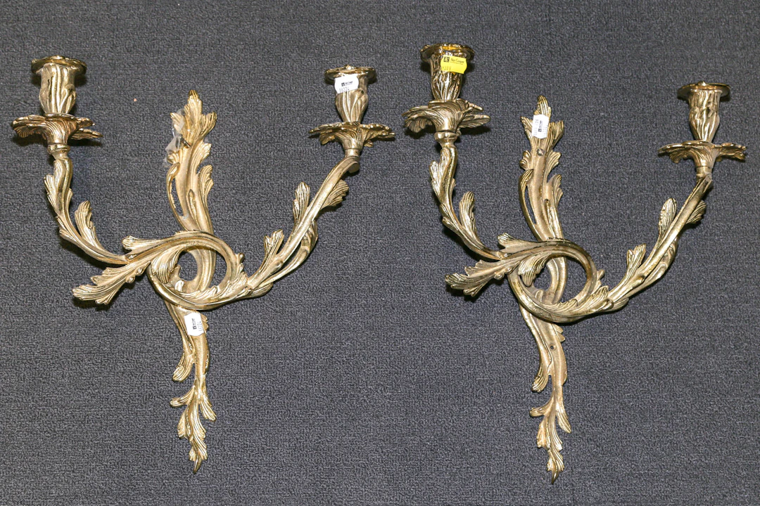 A Pair of Rococo Style Brass Candle Sconces