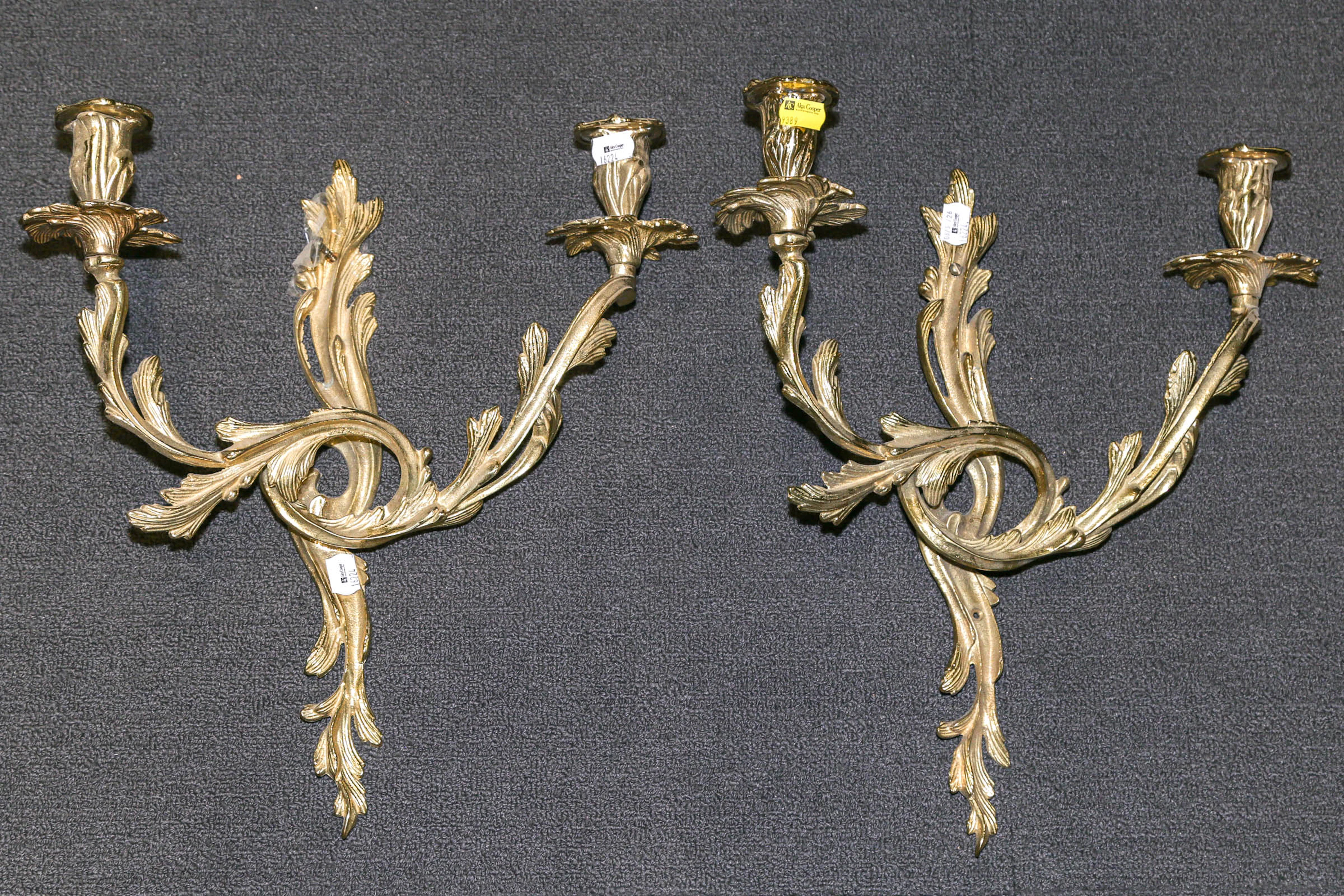 A Pair of Rococo Style Brass Candle Sconces