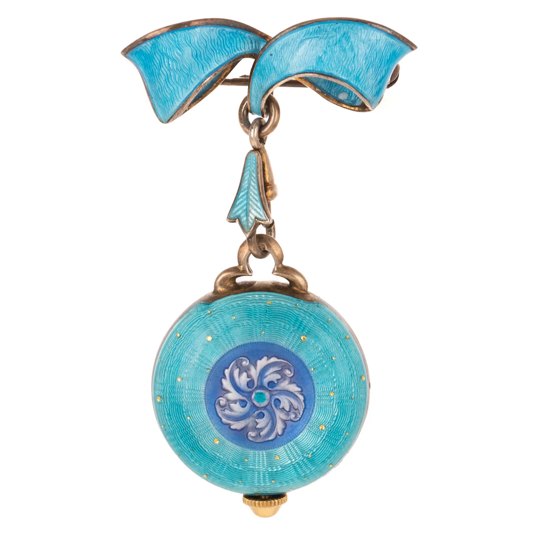 A Blue Enamel Pendant Watch & Pin in Sterling Silver