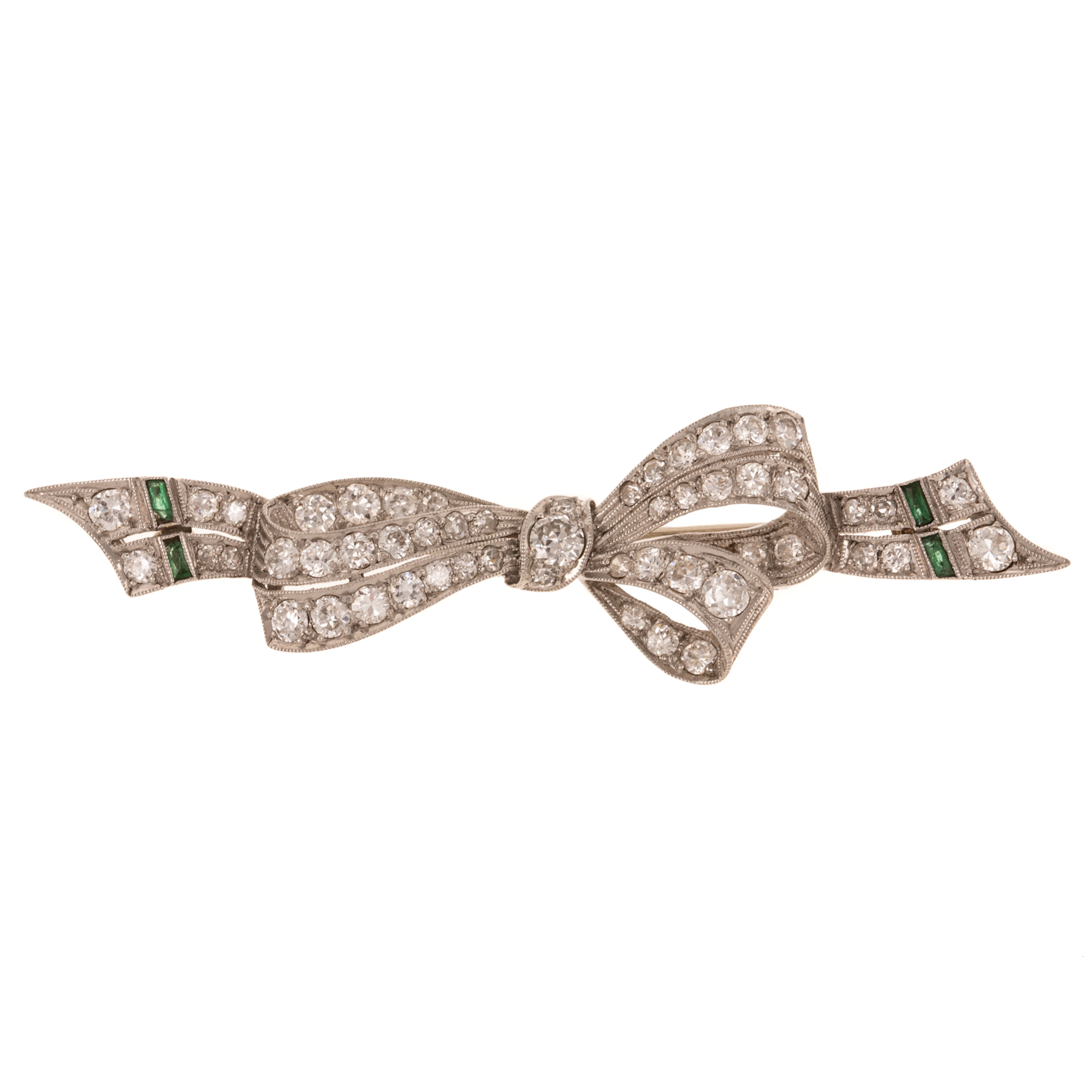 An Art Deco Diamond Bow Brooch in Platinum