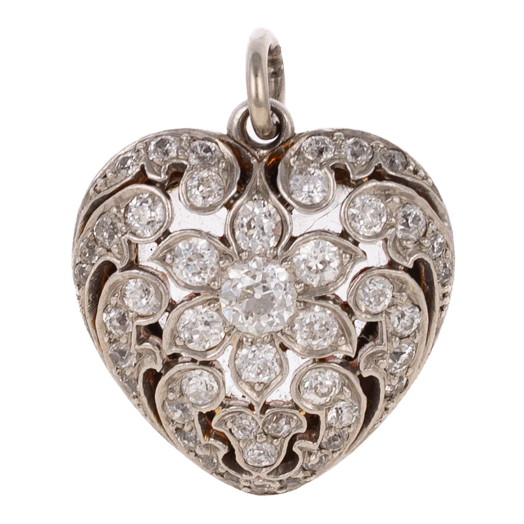 A Victorian Diamond Heart Pendant in Platinum & 14K