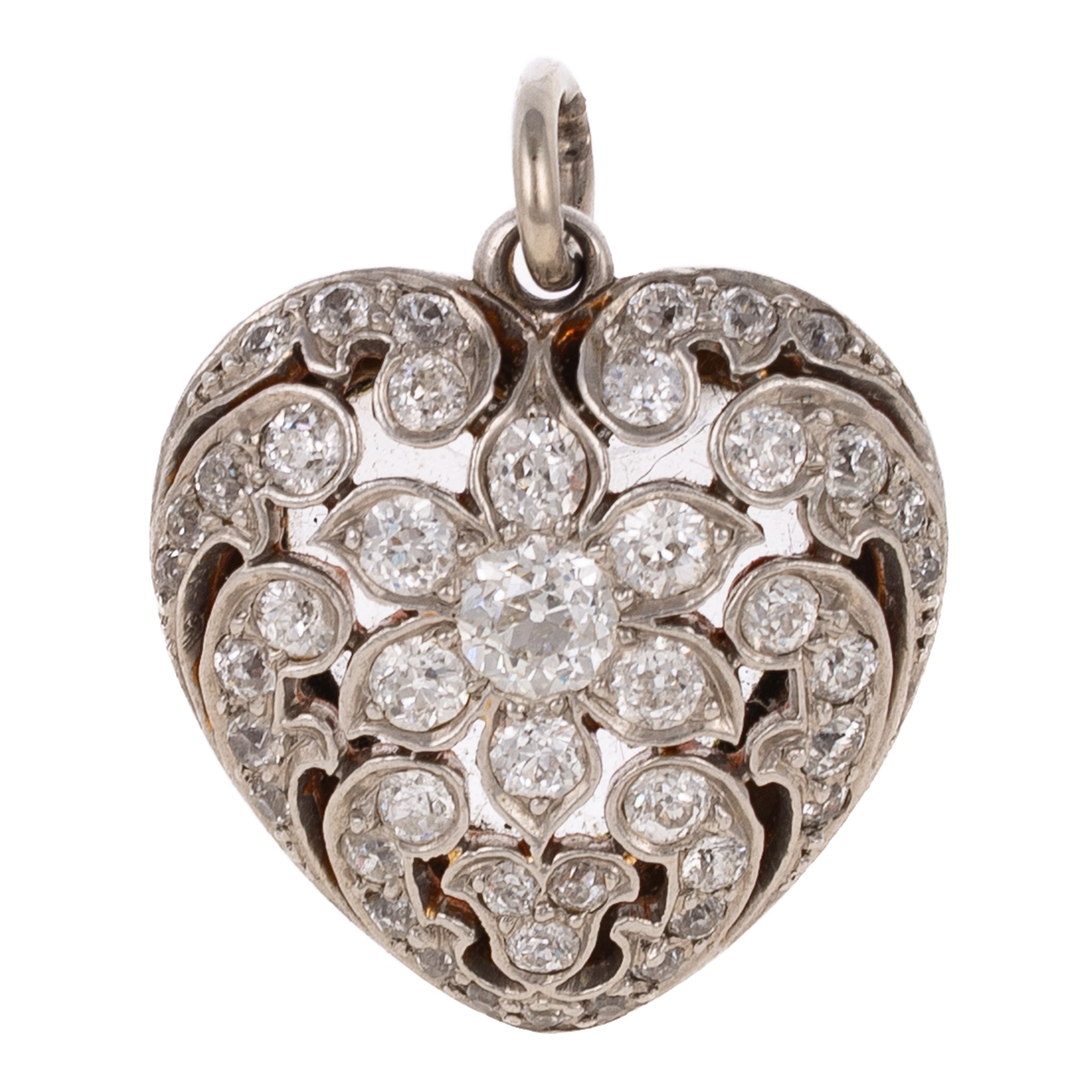 A Victorian Diamond Heart Pendant in Platinum & 14K