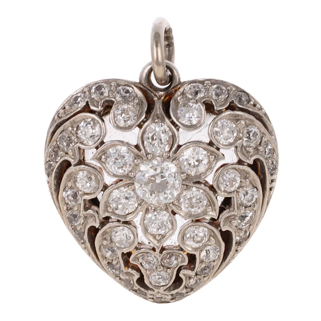 A Victorian Diamond Heart Pendant in Platinum & 14K