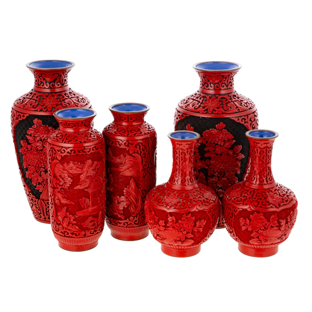 Three Pairs of Cinnabar Vases