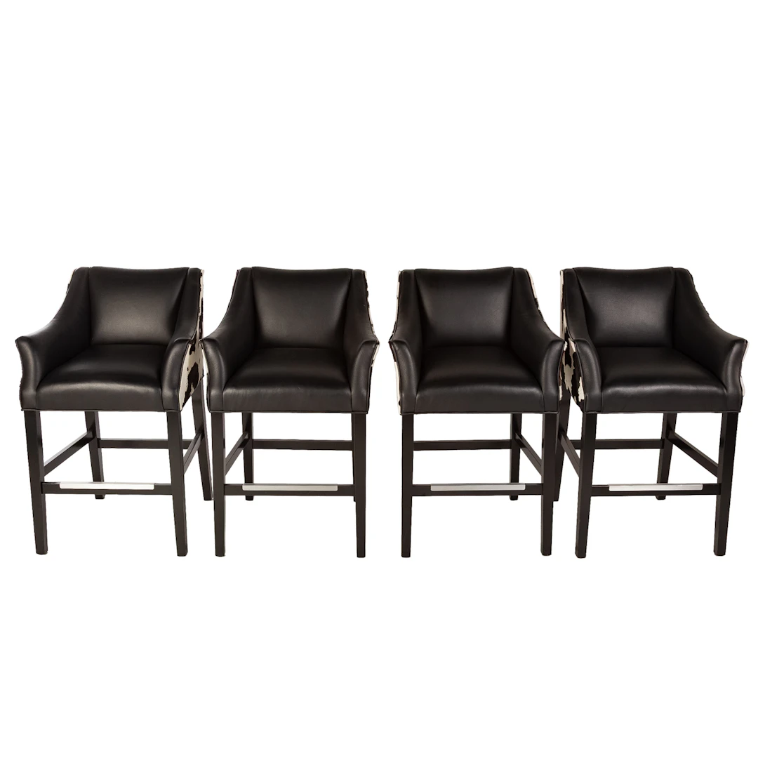 Four Custom Leather & Cowhide Bar Stools