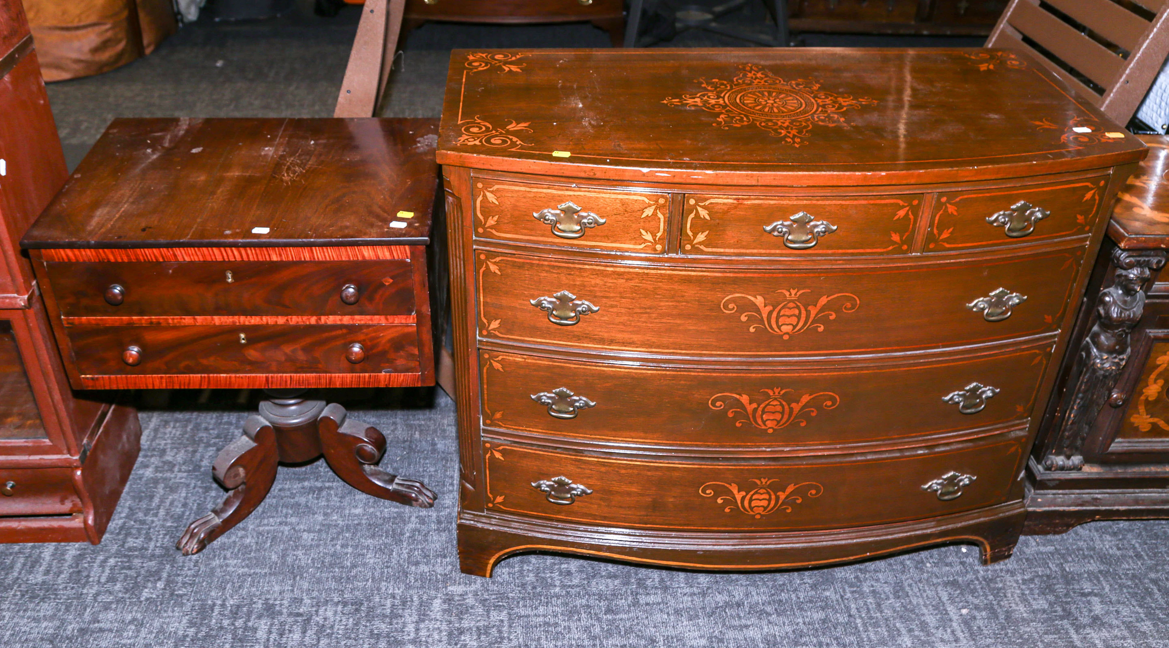 A Century Bowfront Chest & Continental Work Table