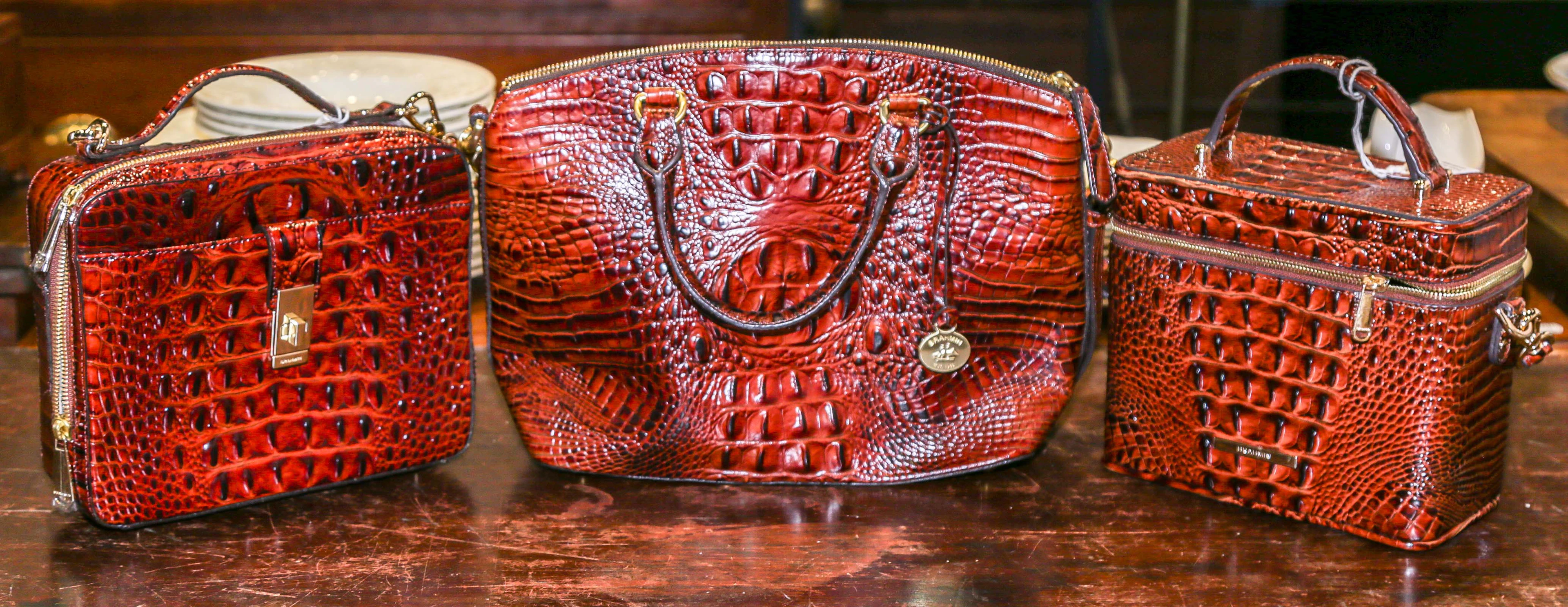 Three Embossed Leather Brahmin Handbags