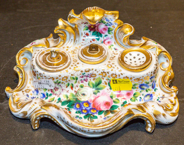 A French Painted & Gilt Porcelain Ink Stand