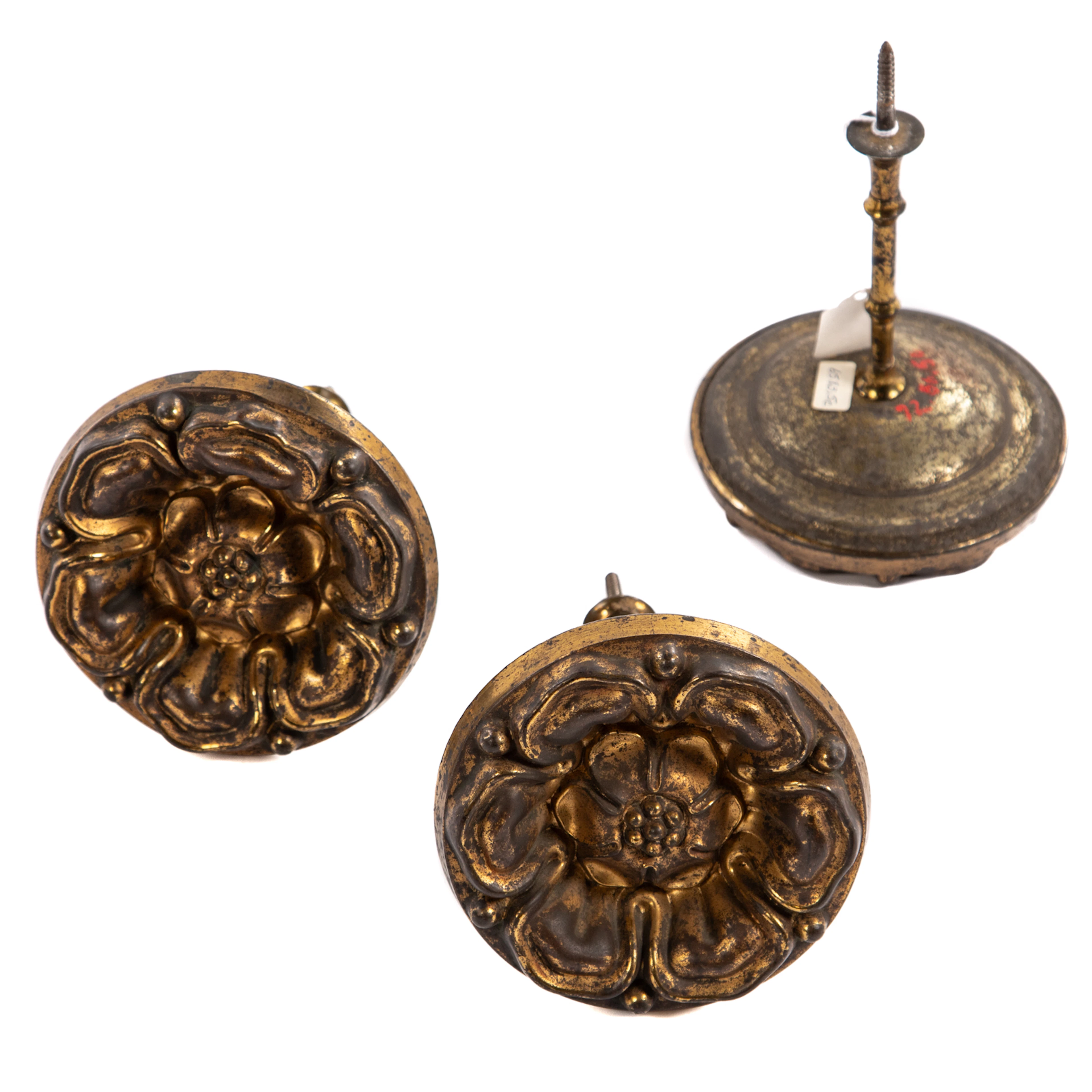 Three Brass American Gilt Tiebacks