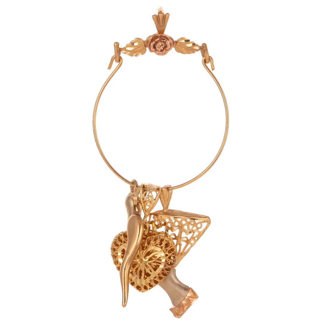 A Rose Pendant with Four Charms in 14K