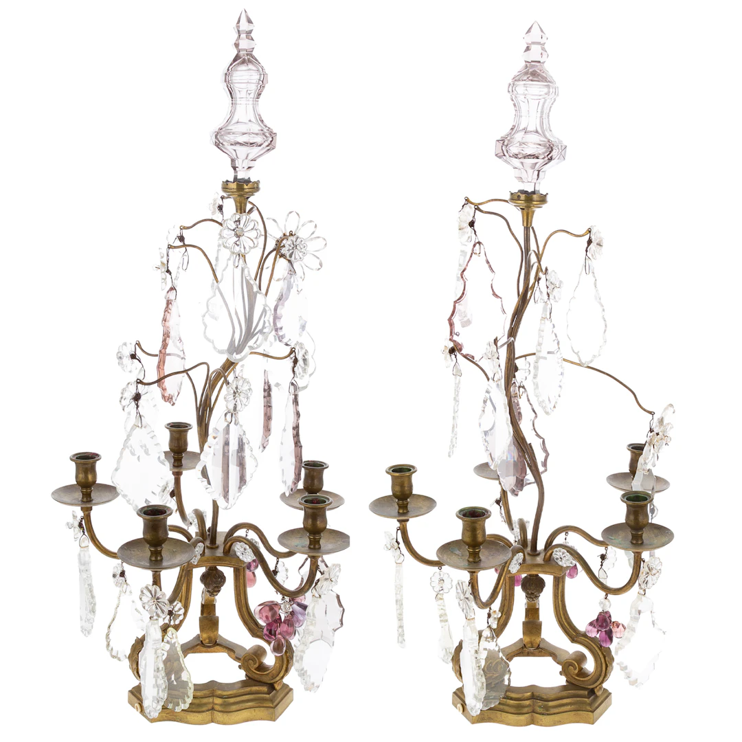 A Pair of French Brass Girandoles