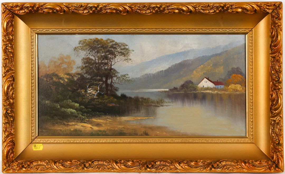 American School. 20th c. Lakeside Landscape, oil