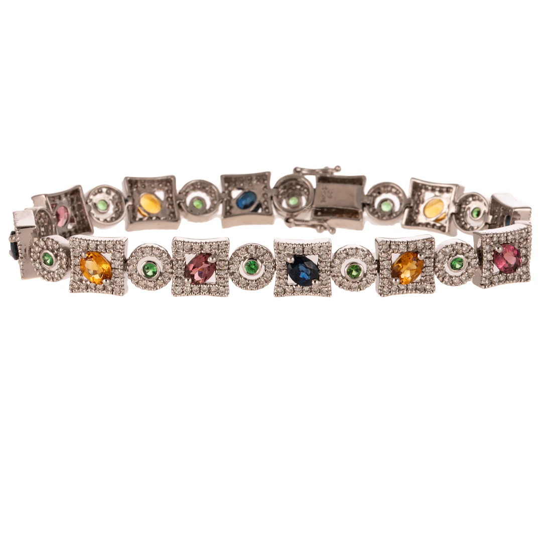 A Colorful Gemstone & Diamond Bracelet in 14K
