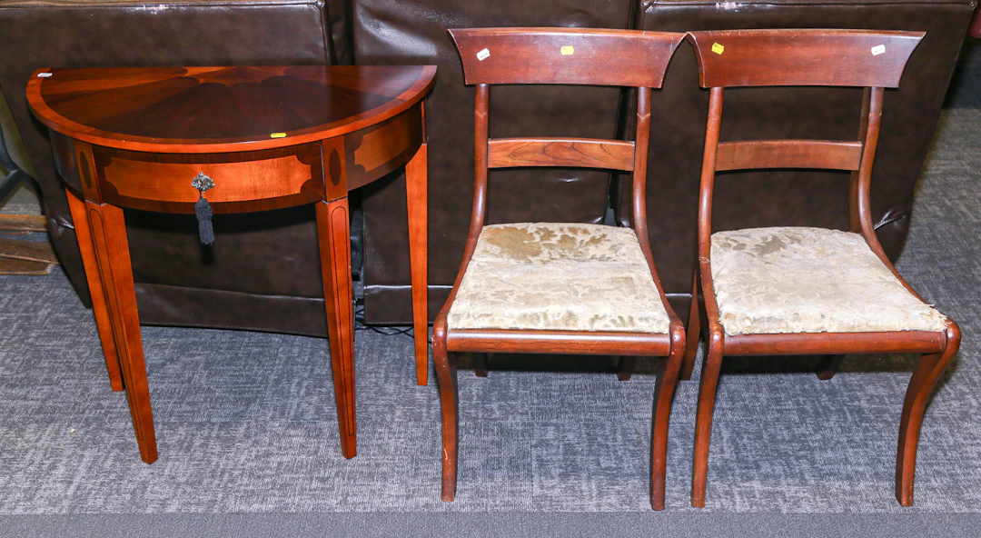 A Demilune Table & Pair of Side Chairs