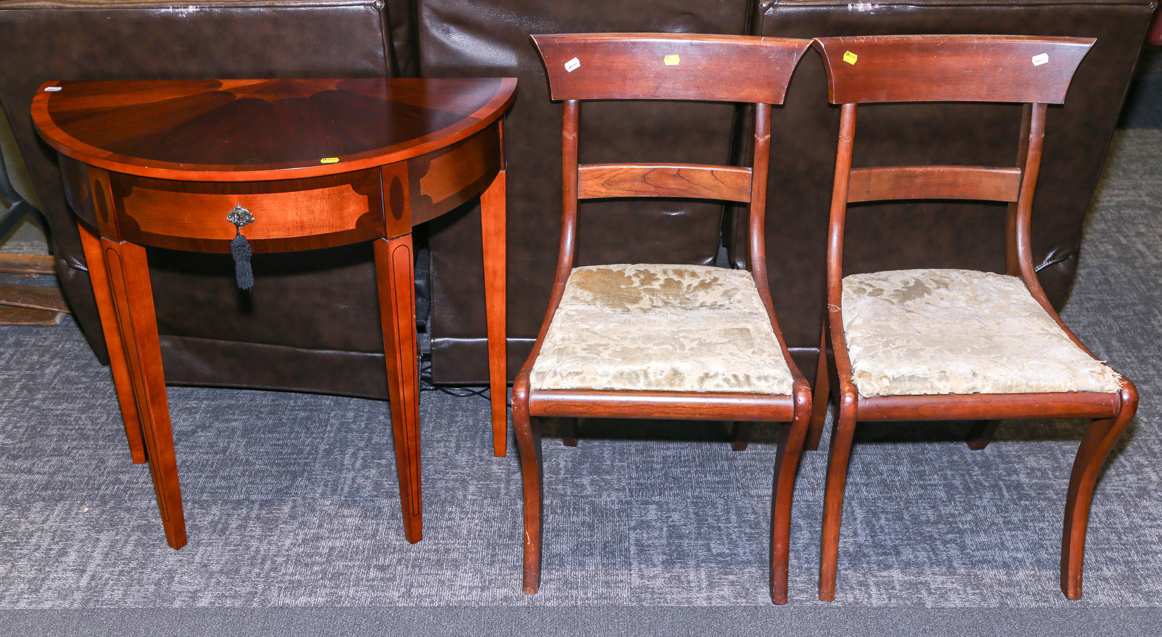A Demilune Table & Pair of Side Chairs