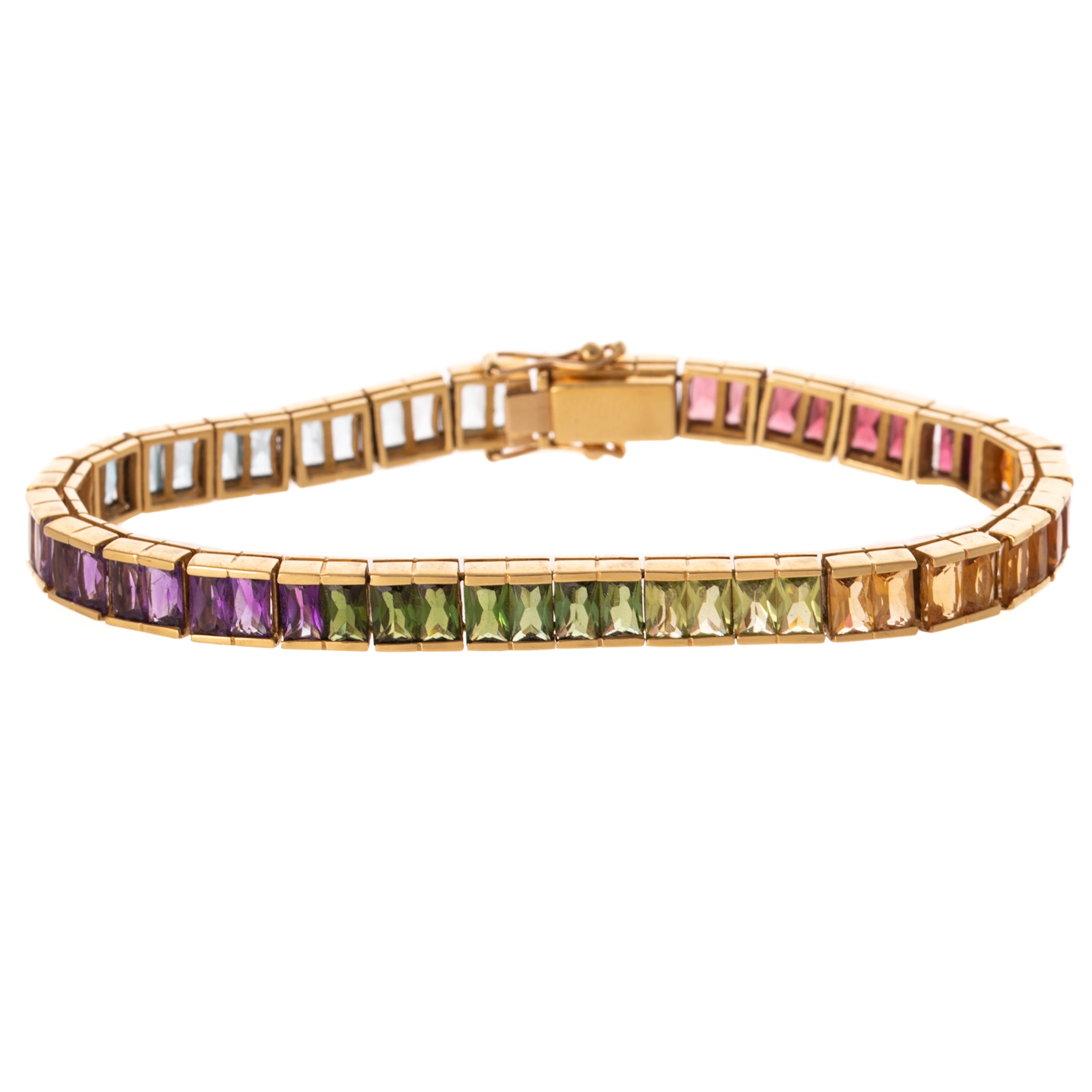 A Gemstone Rainbow Link Bracelet in 14K