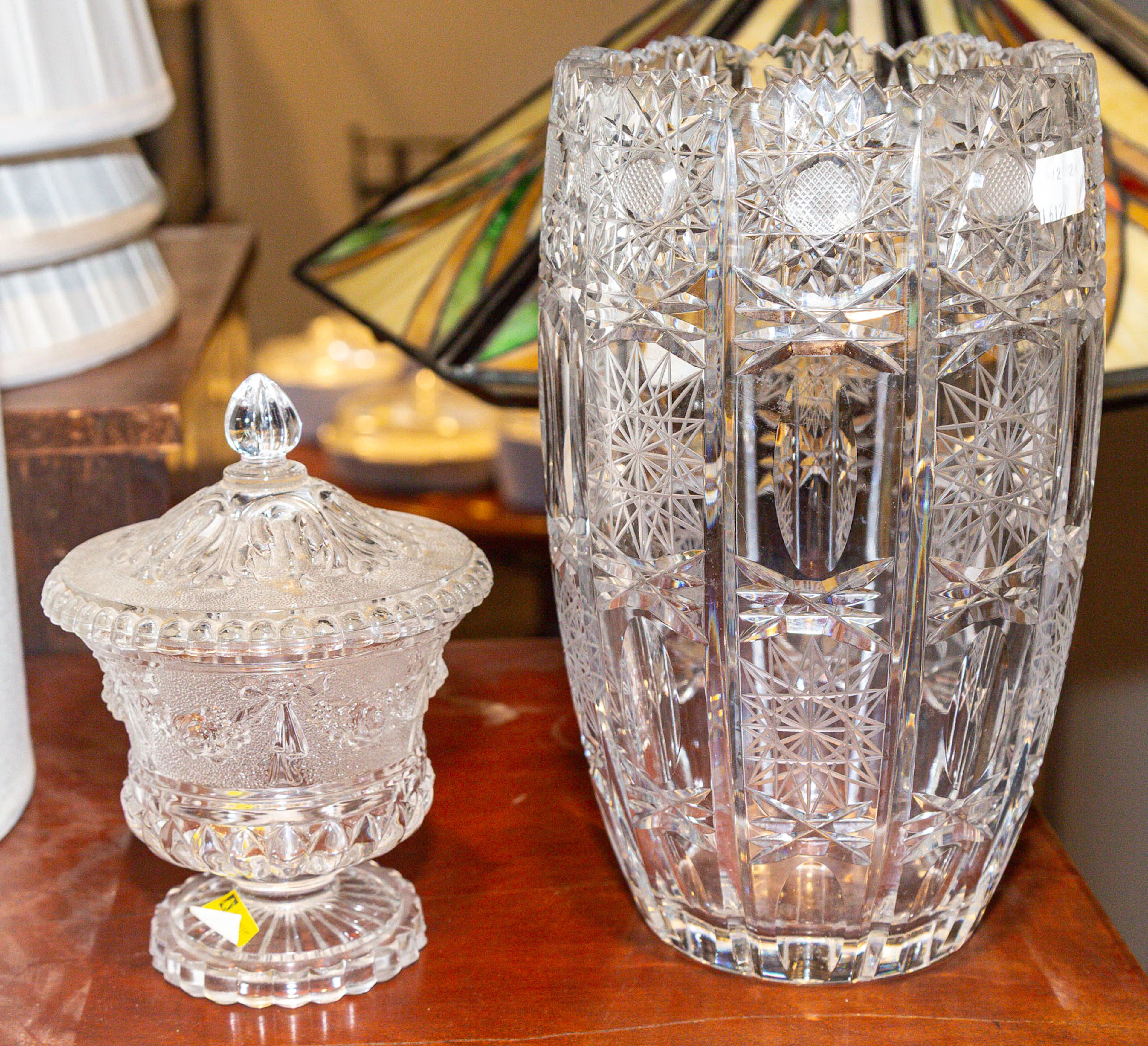 A Hawkes Cut Glass Vase & Flint Glass Sugar Bowl