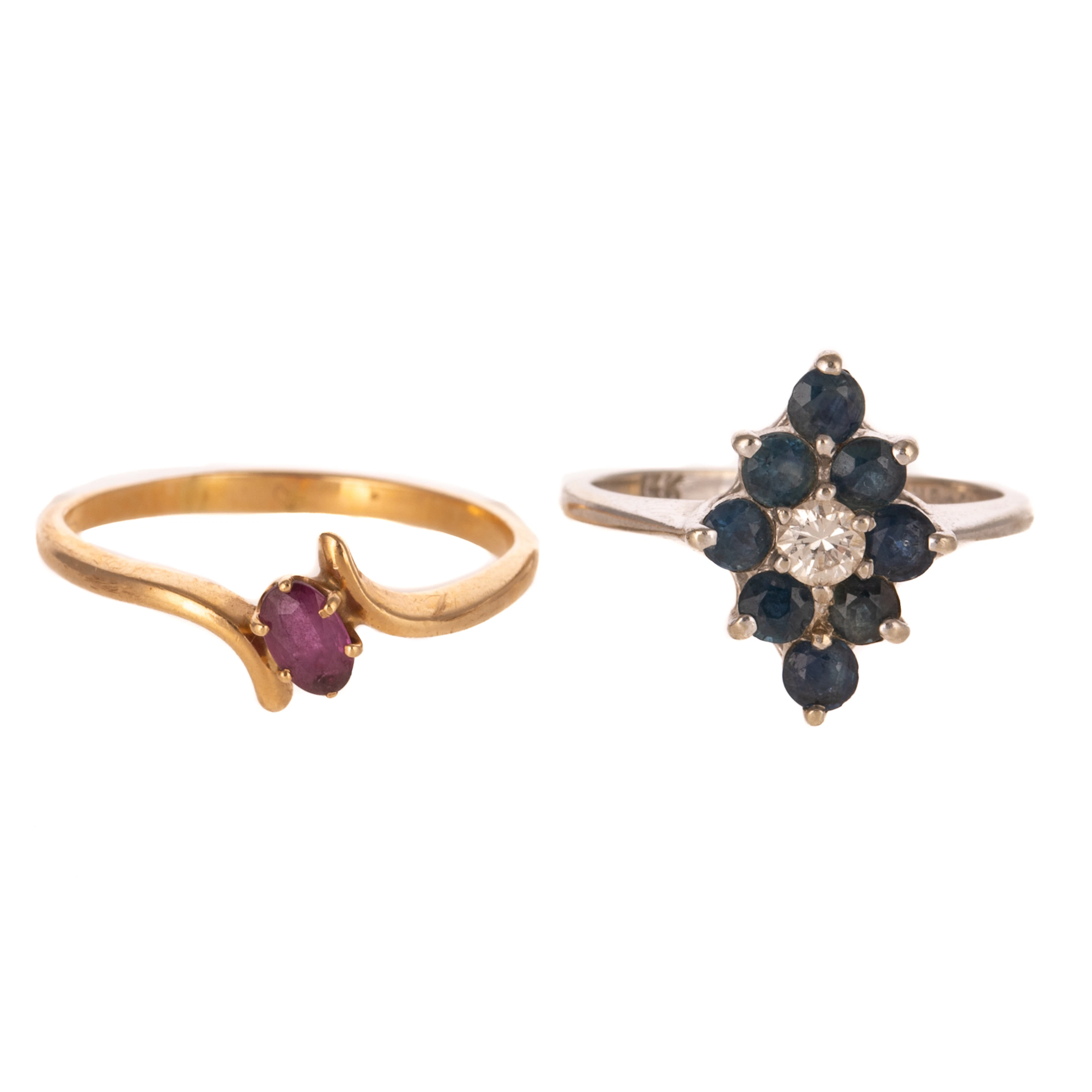 A Sapphire/Diamond Ring & Garnet Ring in 14K