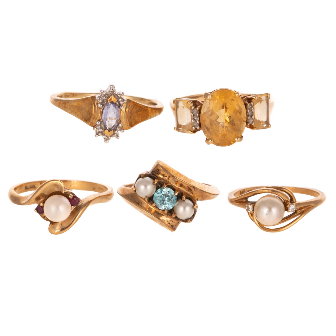 Five Gemstone Rings in 10K
