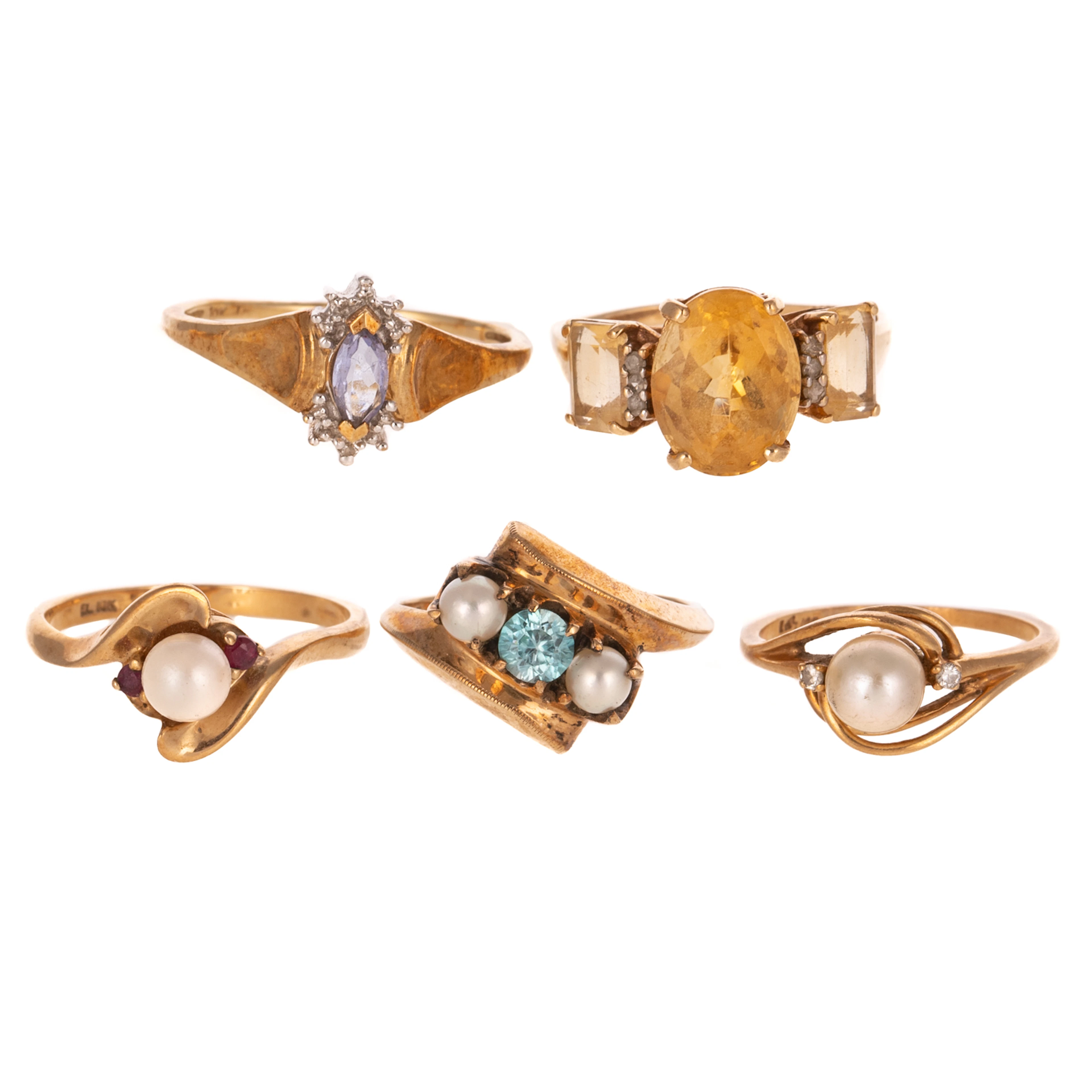 Five Gemstone Rings in 10K