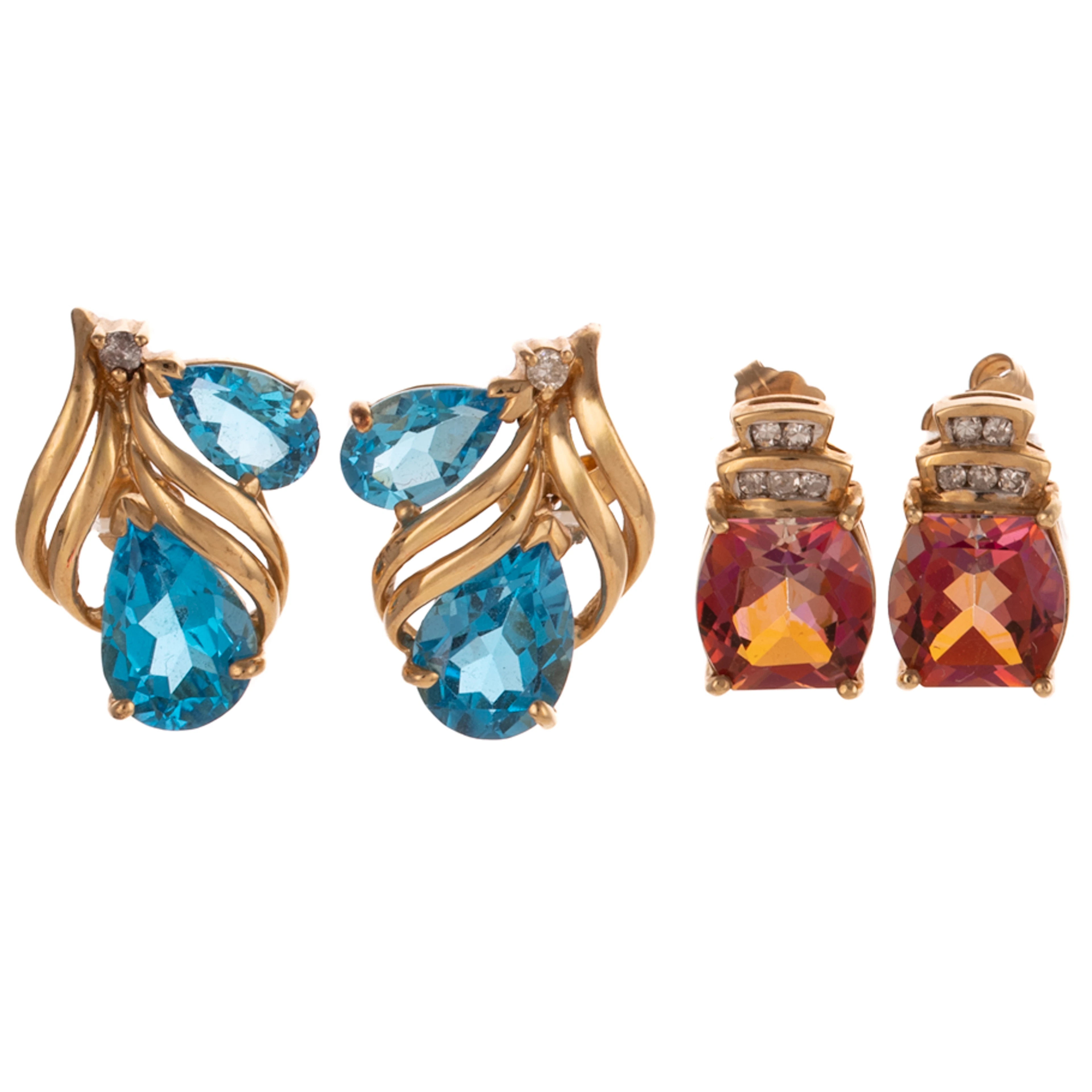 Two Pairs of Topaz Earrings in 14K