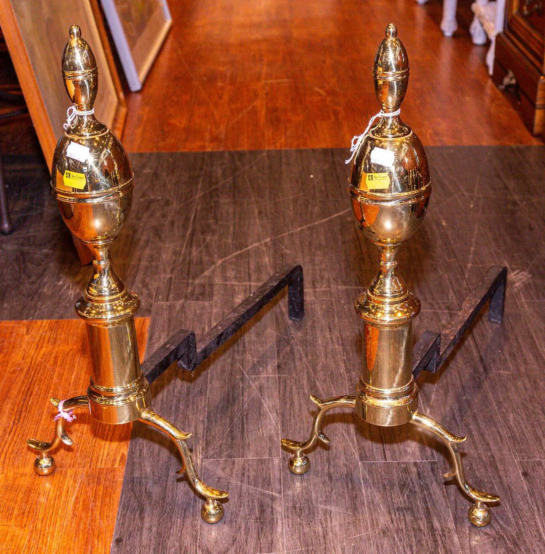 A Pair of Georgian Style Brass Andirons
