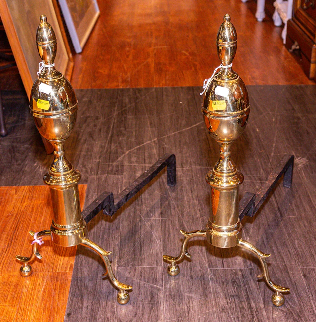 A Pair of Georgian Style Brass Andirons